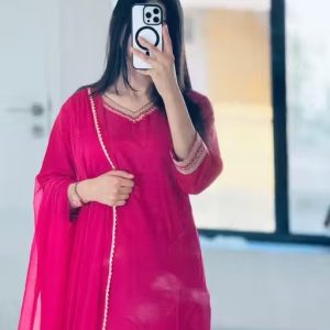 Trendy Pink Rayon Slub Embroidered Kurta Set for Women – Festive & Daily Wear